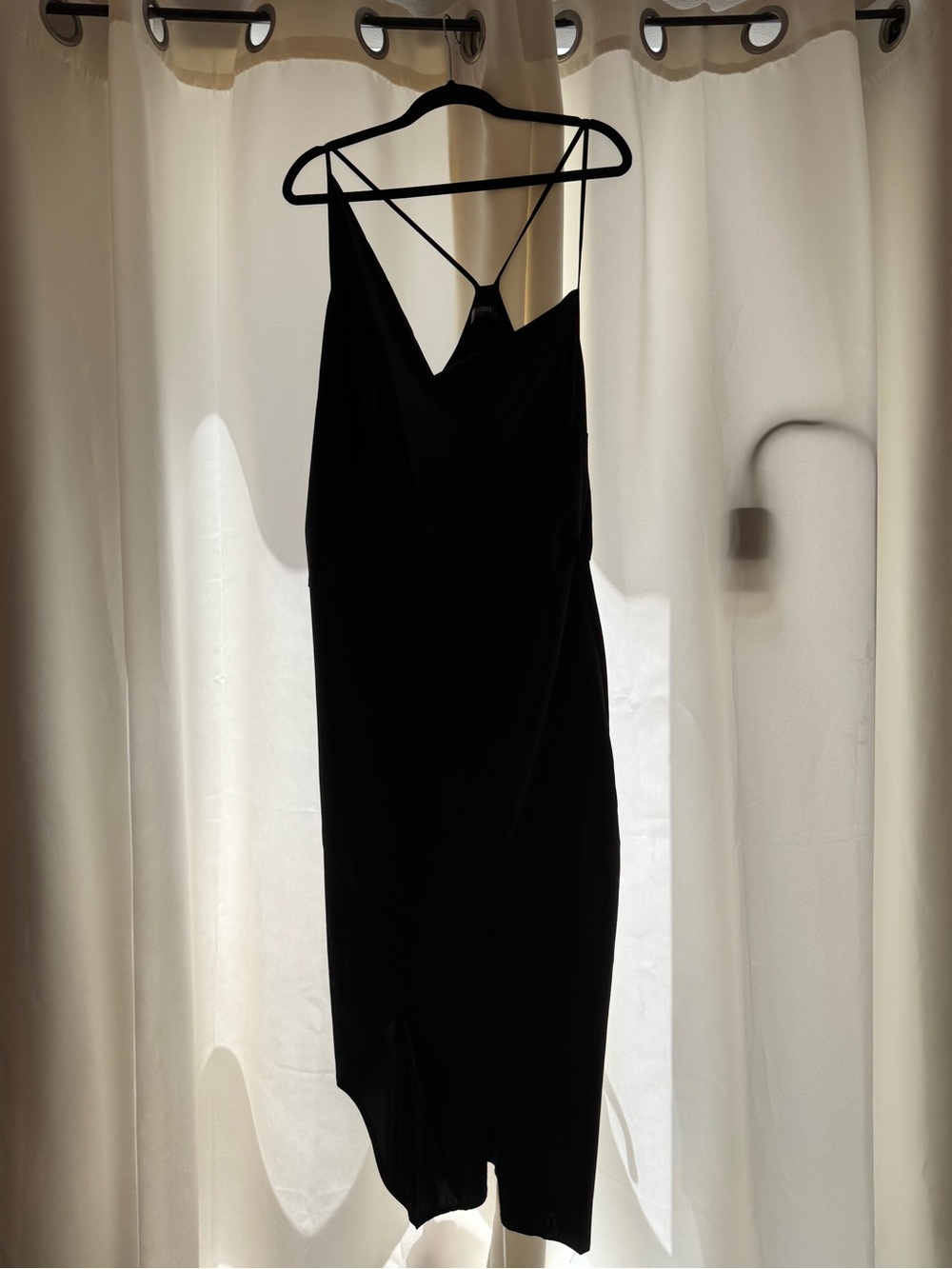 Missguided Black One-Shoulder Slip Dress with Strappy Back Detail